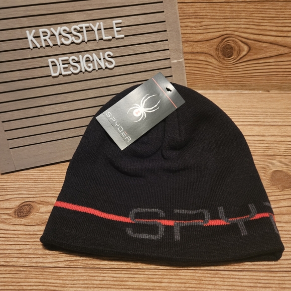 Spyder Hat Beanie Winter Black Red Grey - Picture 1 of 7
